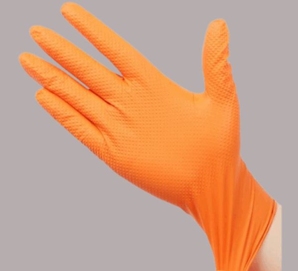 Orange diamond grip nitrile glove